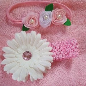 2 pink and white bows